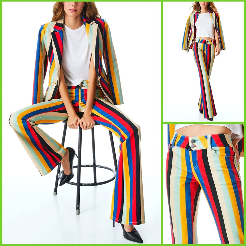 Alice + Olivia Stacey Low Rise Boheme Stripe Bell Jeans - Picture 6 of 17